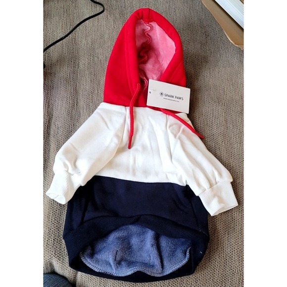 Spark paws Super Soft red,white,blue dog hoodie size Med/small- does stretch - Picture 2 of 7
